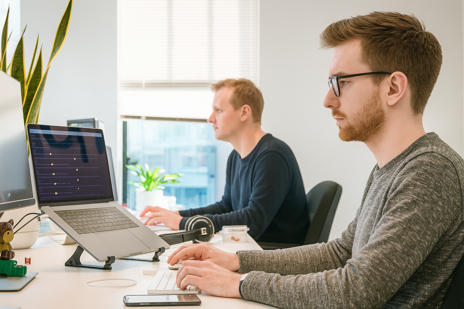 Professional IT team working with technology